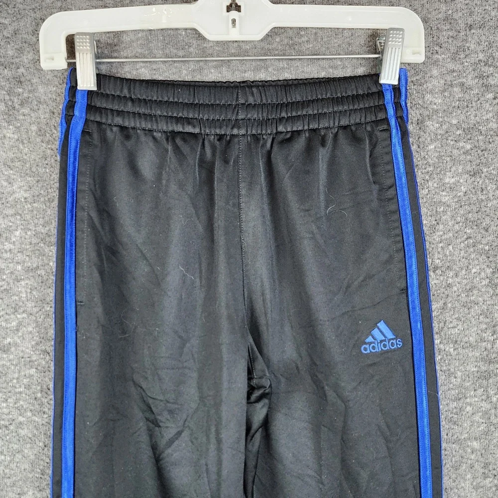 Adidas Joggers Youth Medium 10/12 Black Blue Striped Track Pants AK0162